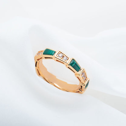 [⭐Marins]SERPENTI RING PINK GOLD MALACHITE DIAMOND 3MM