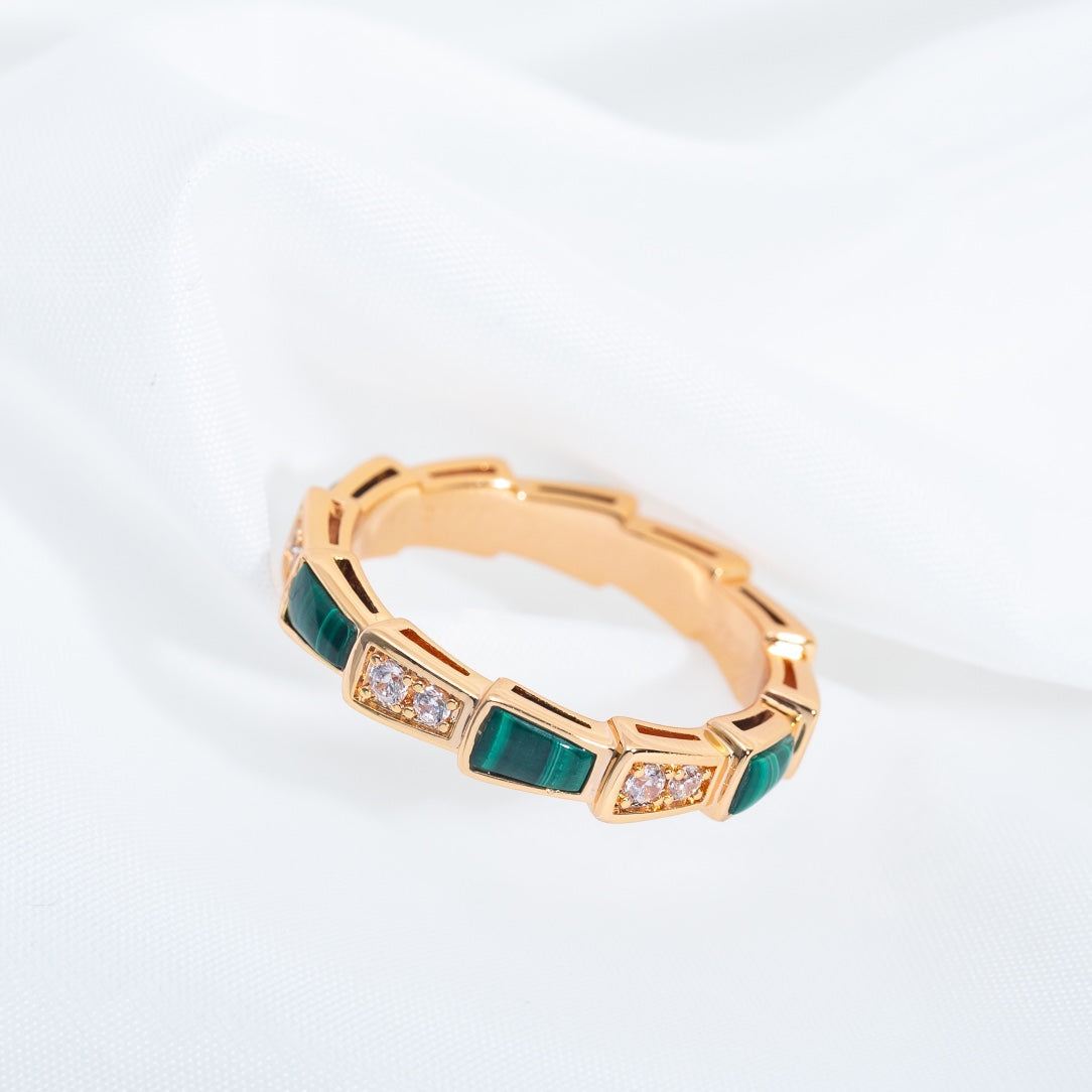 [⭐Marins]SERPENTI RING PINK GOLD MALACHITE DIAMOND 3MM