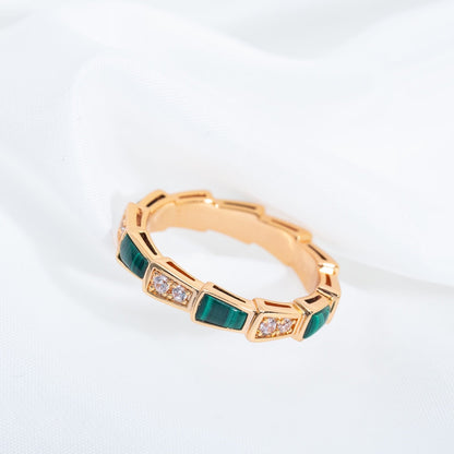 [⭐Marins]SERPENTI RING PINK GOLD MALACHITE DIAMOND 3MM