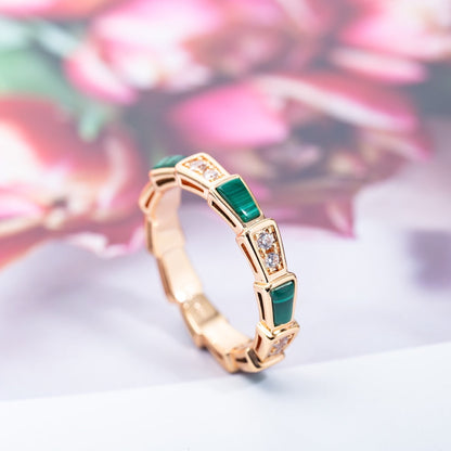 [⭐Marins]SERPENTI RING PINK GOLD MALACHITE DIAMOND 3MM