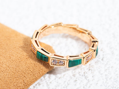 [⭐Marins]SERPENTI RING PINK GOLD MALACHITE DIAMOND 3MM