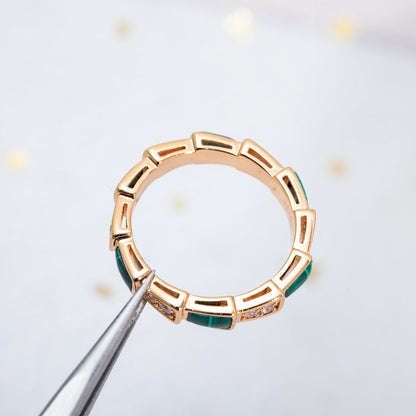 [⭐Marins]SERPENTI RING PINK GOLD MALACHITE DIAMOND 3MM