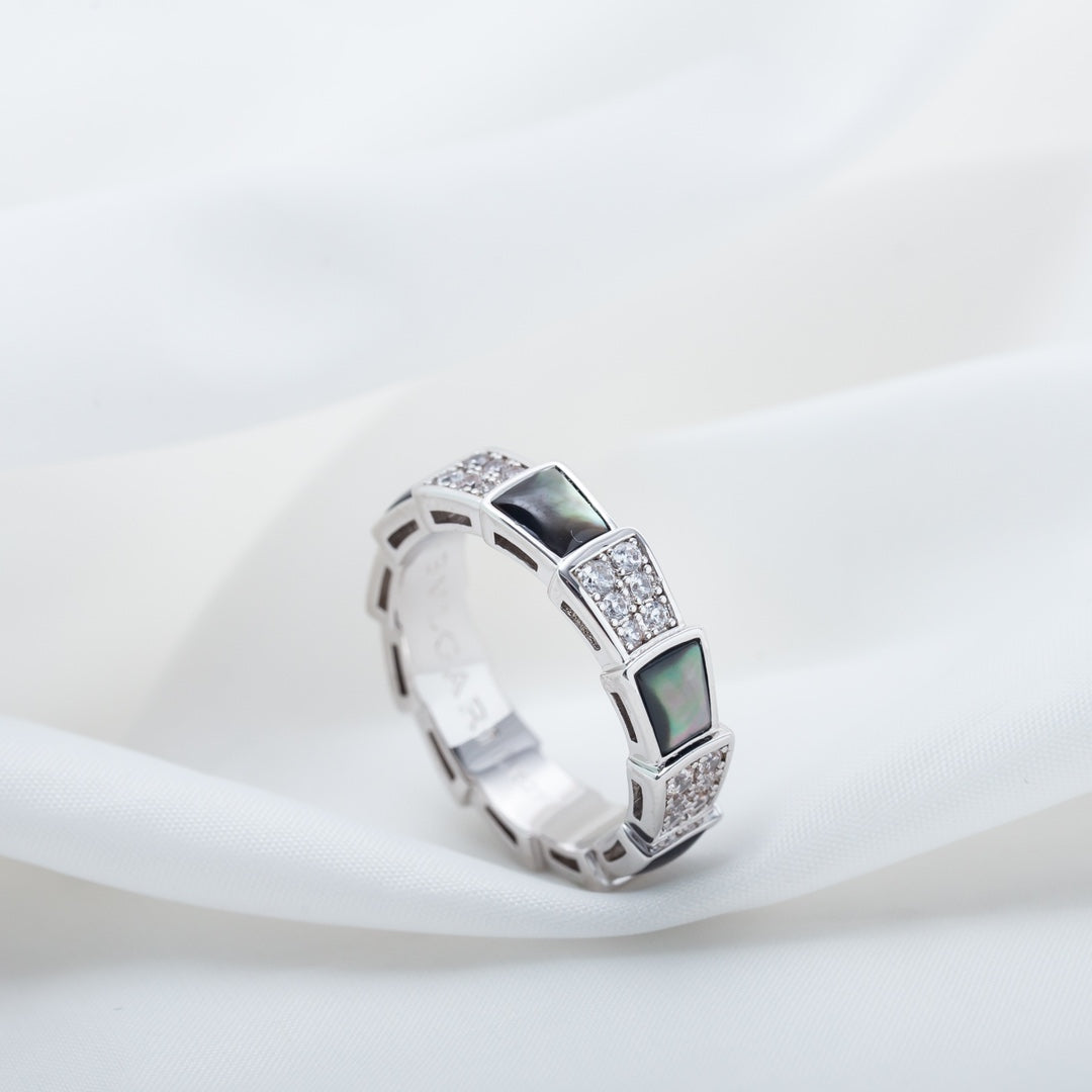 [⭐Marins]SERPENTI RING SILVER DIAMOND BLACK MOP 4MM