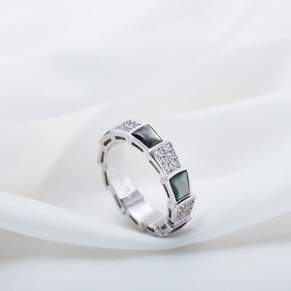 [⭐Marins]SERPENTI RING SILVER DIAMOND BLACK MOP 4MM