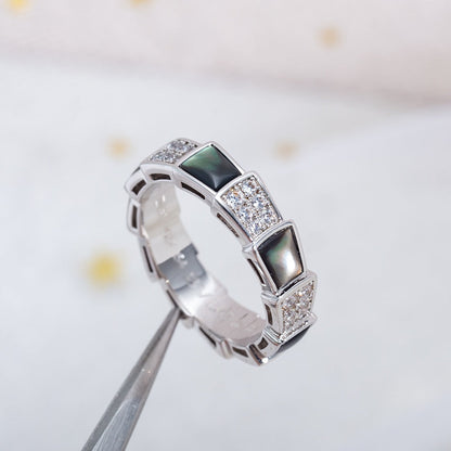 [⭐Marins]SERPENTI RING SILVER DIAMOND BLACK MOP 4MM