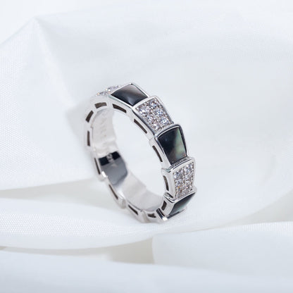 [⭐Marins]SERPENTI RING SILVER DIAMOND BLACK MOP 4MM