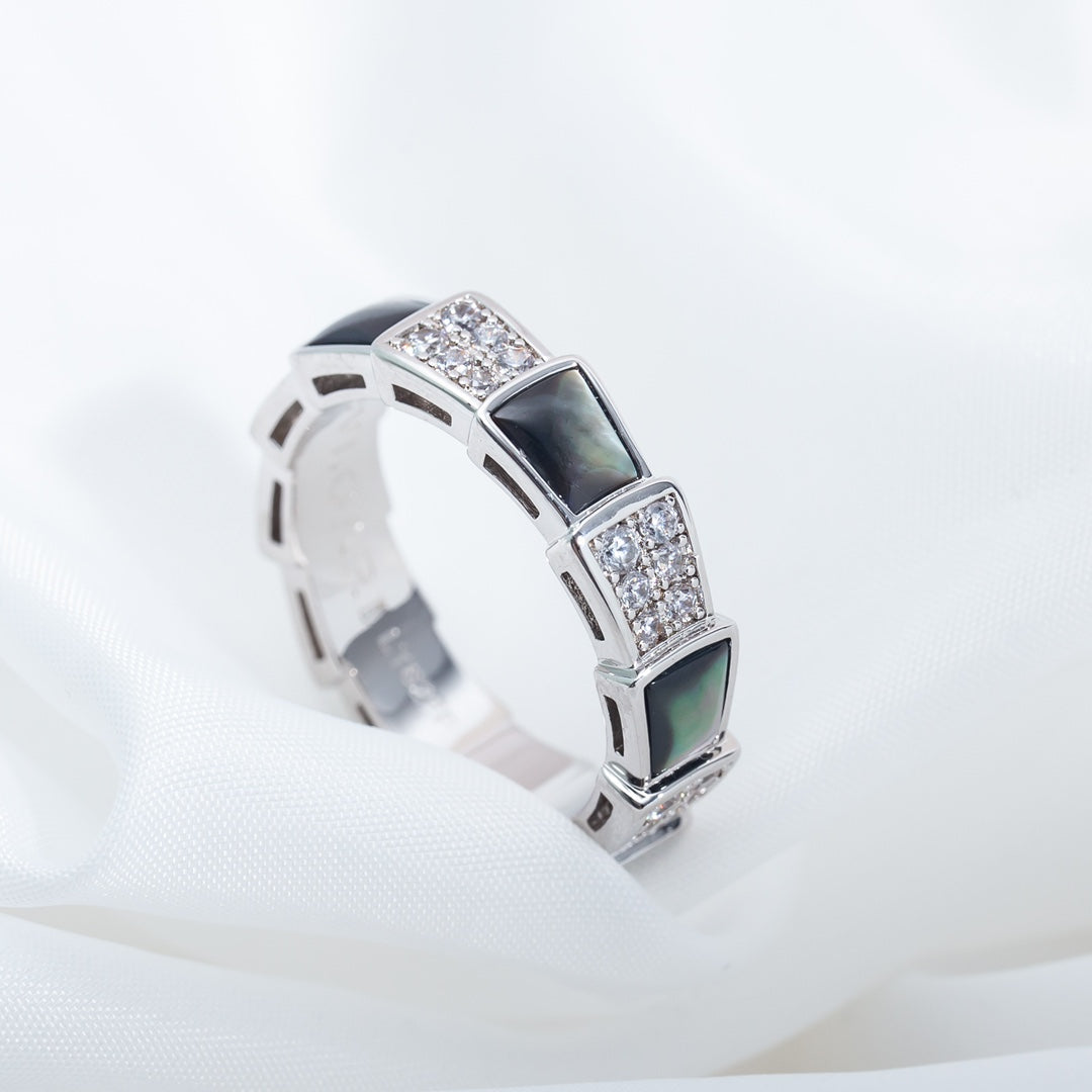 [⭐Marins]SERPENTI RING SILVER DIAMOND BLACK MOP 4MM