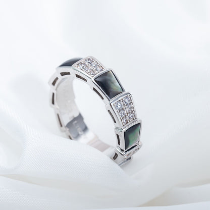 [⭐Marins]SERPENTI RING SILVER DIAMOND BLACK MOP 4MM