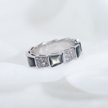 [⭐Marins]SERPENTI RING SILVER DIAMOND BLACK MOP 4MM