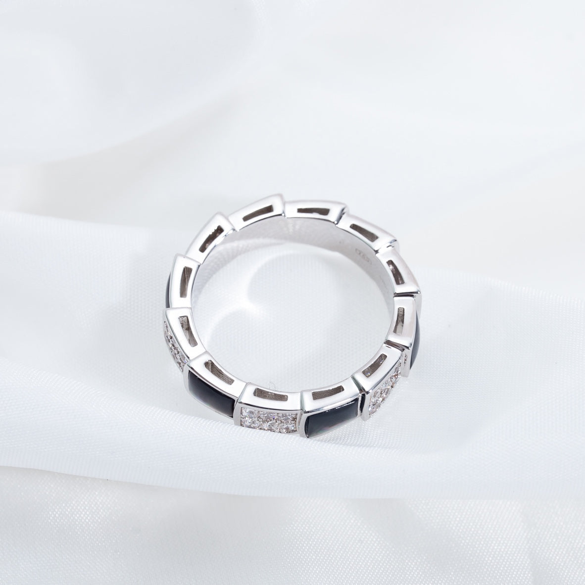 [⭐Marins]SERPENTI RING SILVER DIAMOND BLACK MOP 4MM