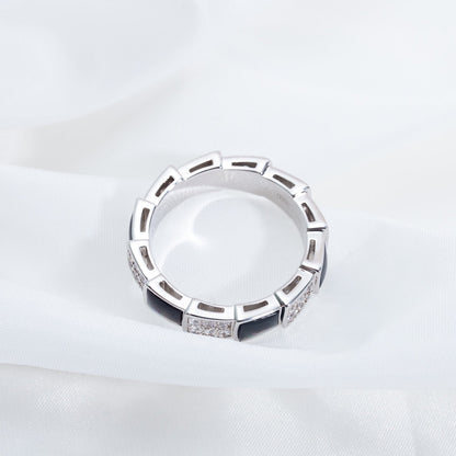 [⭐Marins]SERPENTI RING SILVER DIAMOND BLACK MOP 4MM
