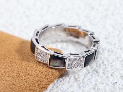 [⭐Marins]SERPENTI RING SILVER DIAMOND BLACK MOP 4MM