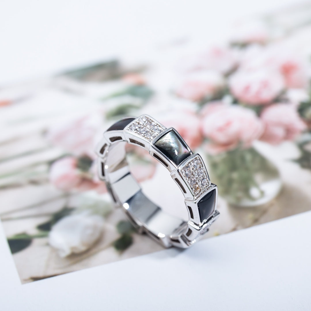 [⭐Marins]SERPENTI RING SILVER DIAMOND BLACK MOP 4MM