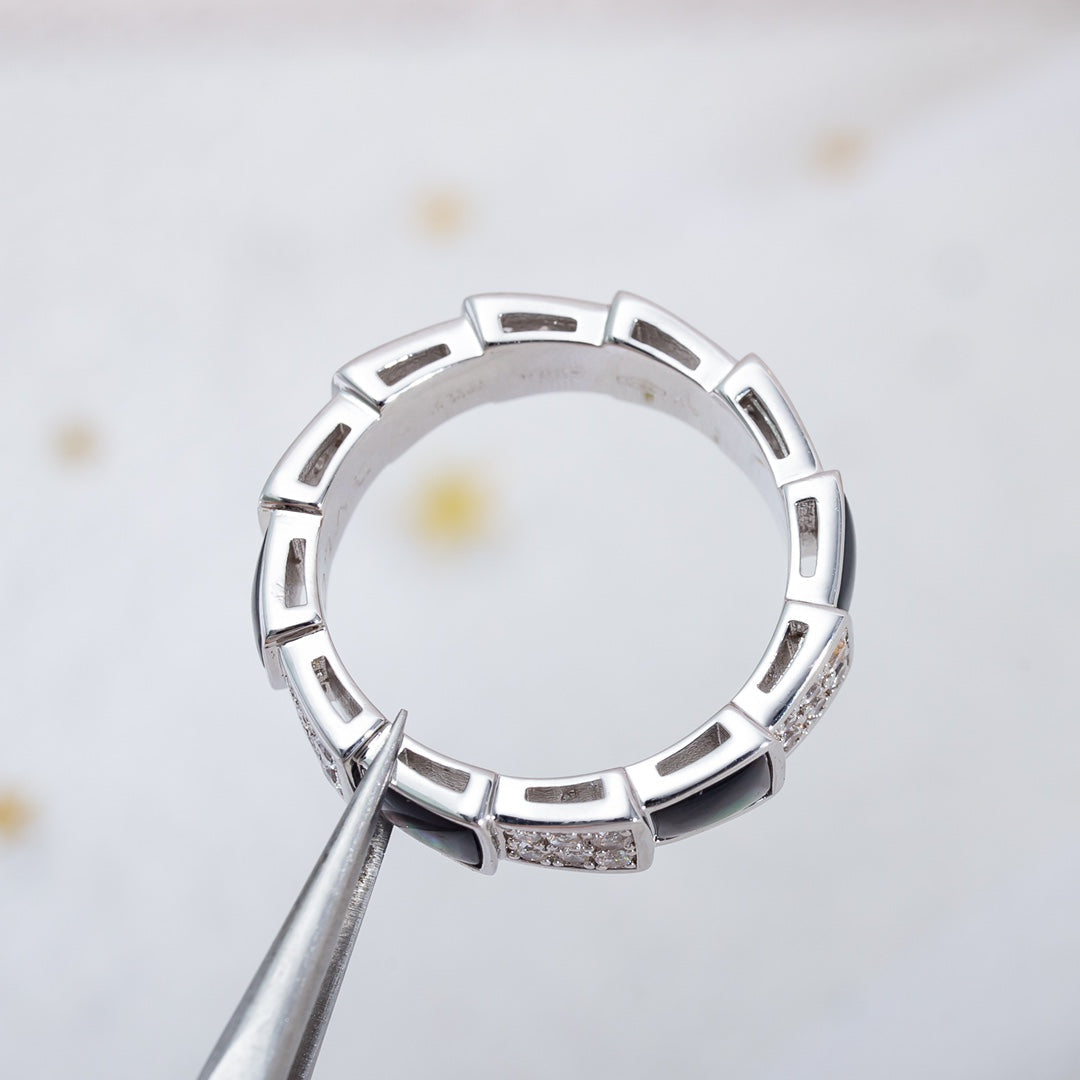 [⭐Marins]SERPENTI RING SILVER DIAMOND BLACK MOP 4MM