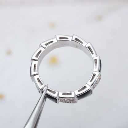 [⭐Marins]SERPENTI RING SILVER DIAMOND BLACK MOP 4MM