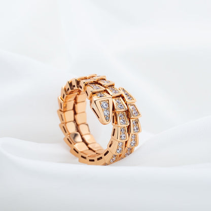 [⭐Marins]SERPENTI RING PINK GOLD DIAMOND DOUBLE ROW