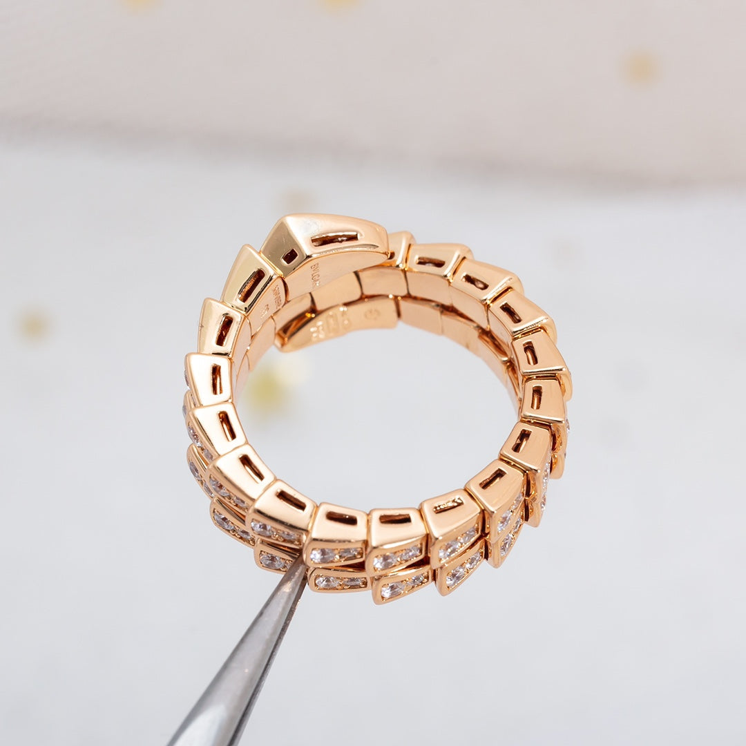 [⭐Marins]SERPENTI RING PINK GOLD DIAMOND DOUBLE ROW