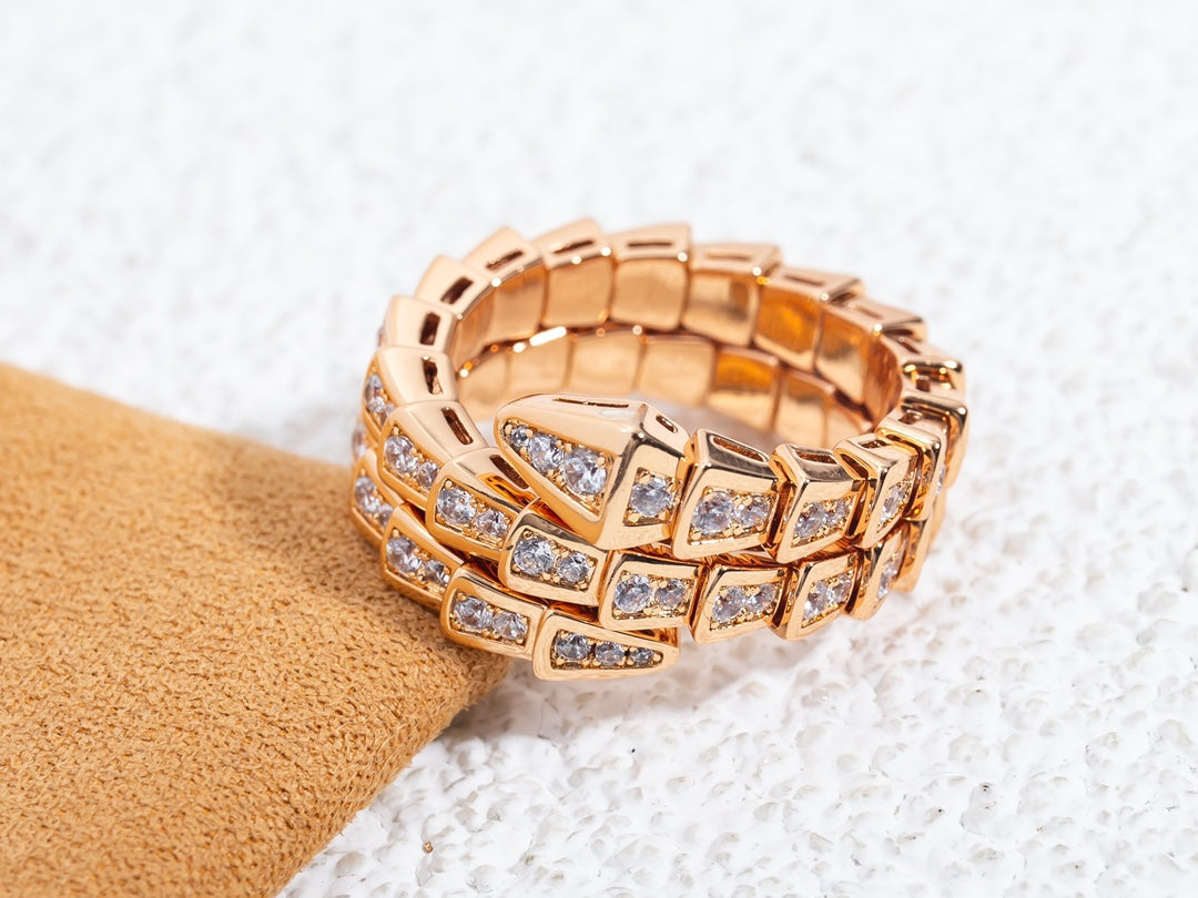 [⭐Marins]SERPENTI RING PINK GOLD DIAMOND DOUBLE ROW