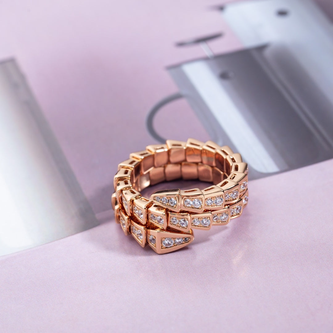 [⭐Marins]SERPENTI RING PINK GOLD DIAMOND DOUBLE ROW