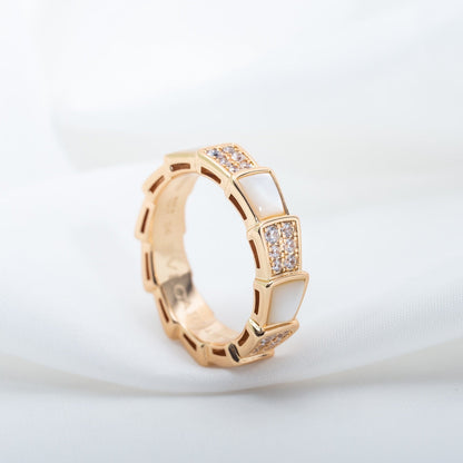 [⭐Marins]SERPENTI RING PINK GOLD MOP DIAMOND PAVED 4MM