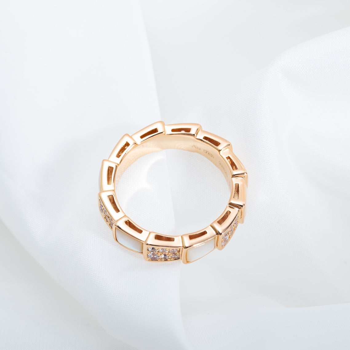 [⭐Marins]SERPENTI RING PINK GOLD MOP DIAMOND PAVED 4MM