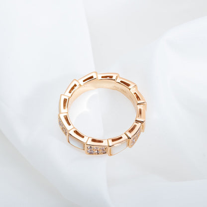 [⭐Marins]SERPENTI RING PINK GOLD MOP DIAMOND PAVED 4MM