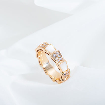 [⭐Marins]SERPENTI RING PINK GOLD MOP DIAMOND PAVED 4MM