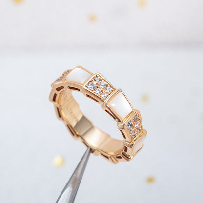 [⭐Marins]SERPENTI RING PINK GOLD MOP DIAMOND PAVED 4MM