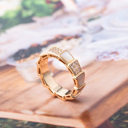 [⭐Marins]SERPENTI RING PINK GOLD MOP DIAMOND PAVED 4MM