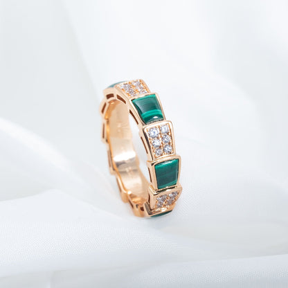 [⭐Marins]SERPENTI RING PINK GOLD MALACHITE DIAMOND PAVED 4MM