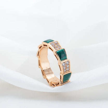 [⭐Marins]SERPENTI RING PINK GOLD MALACHITE DIAMOND PAVED 4MM