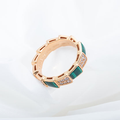 [⭐Marins]SERPENTI RING PINK GOLD MALACHITE DIAMOND PAVED 4MM