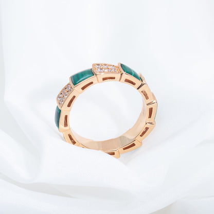 [⭐Marins]SERPENTI RING PINK GOLD MALACHITE DIAMOND PAVED 4MM