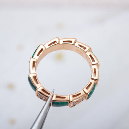 [⭐Marins]SERPENTI RING PINK GOLD MALACHITE DIAMOND PAVED 4MM