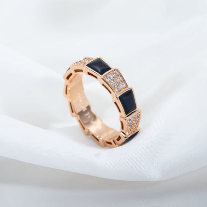[⭐Marins]SERPENTI RING PINK GOLD BLACK MOP DIAMOND PAVED 4MM