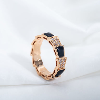 [⭐Marins]SERPENTI RING PINK GOLD BLACK MOP DIAMOND PAVED 4MM