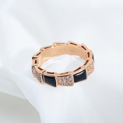 [⭐Marins]SERPENTI RING PINK GOLD BLACK MOP DIAMOND PAVED 4MM