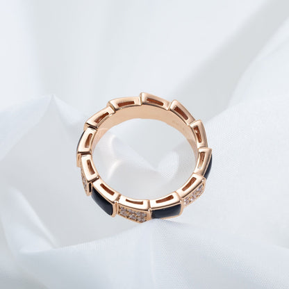 [⭐Marins]SERPENTI RING PINK GOLD BLACK MOP DIAMOND PAVED 4MM