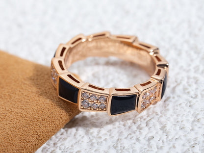 [⭐Marins]SERPENTI RING PINK GOLD BLACK MOP DIAMOND PAVED 4MM
