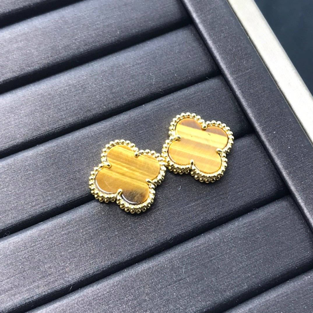 [Marin-Jewelry]クローバー ミディアム 1モチーフ タイガーアイ ピアス