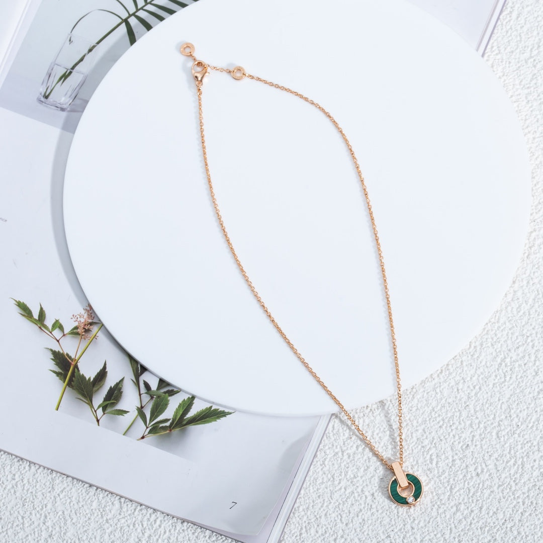 [⭐Marins]GARI NECKLACE PINK GOLD MALACHITE
