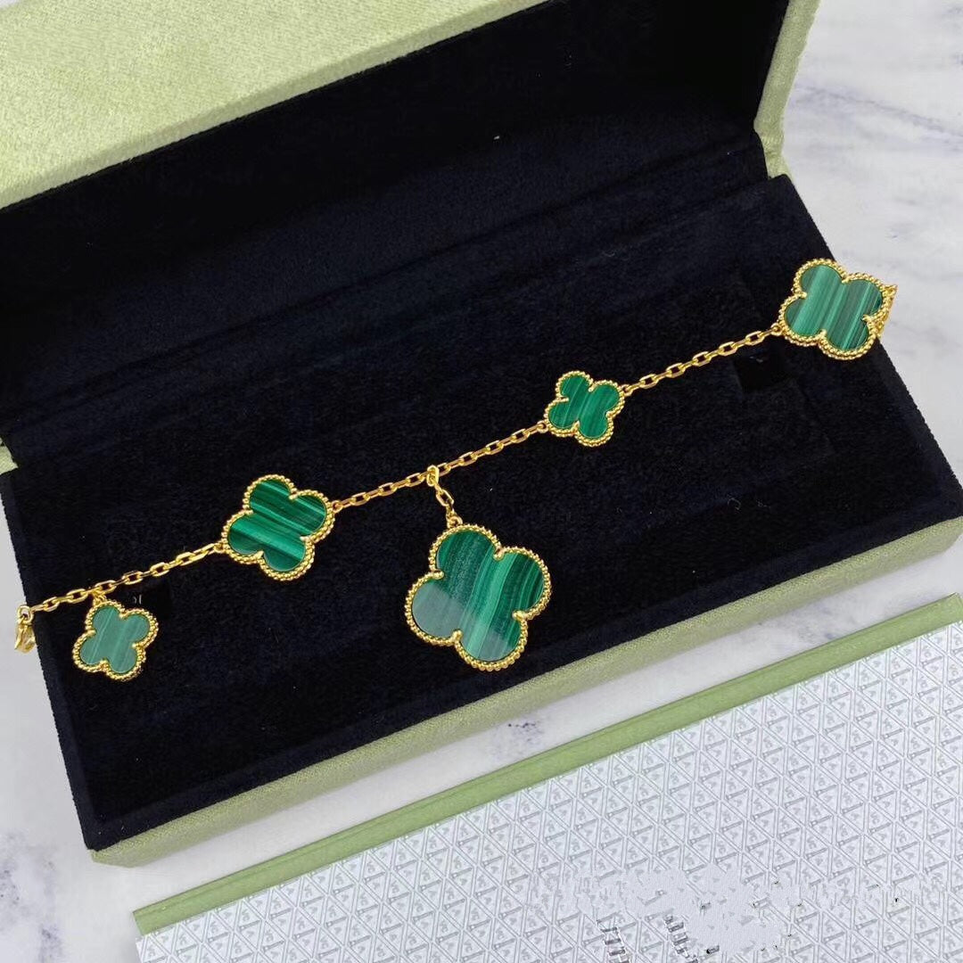 [Marin-Jewelry]MAGIC CLOVER マラカイト ゴールドブレスレット 5モチーフ