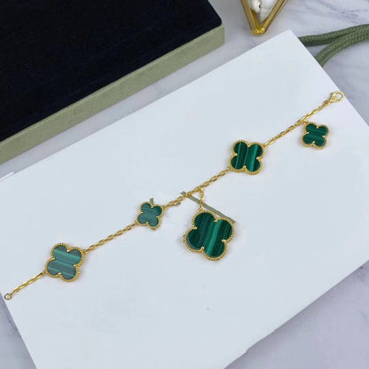 [Marin-Jewelry]MAGIC CLOVER マラカイト ゴールドブレスレット 5モチーフ