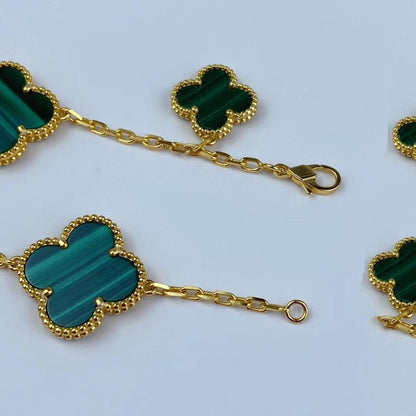 [Marin-Jewelry]MAGIC CLOVER マラカイト ゴールドブレスレット 5モチーフ