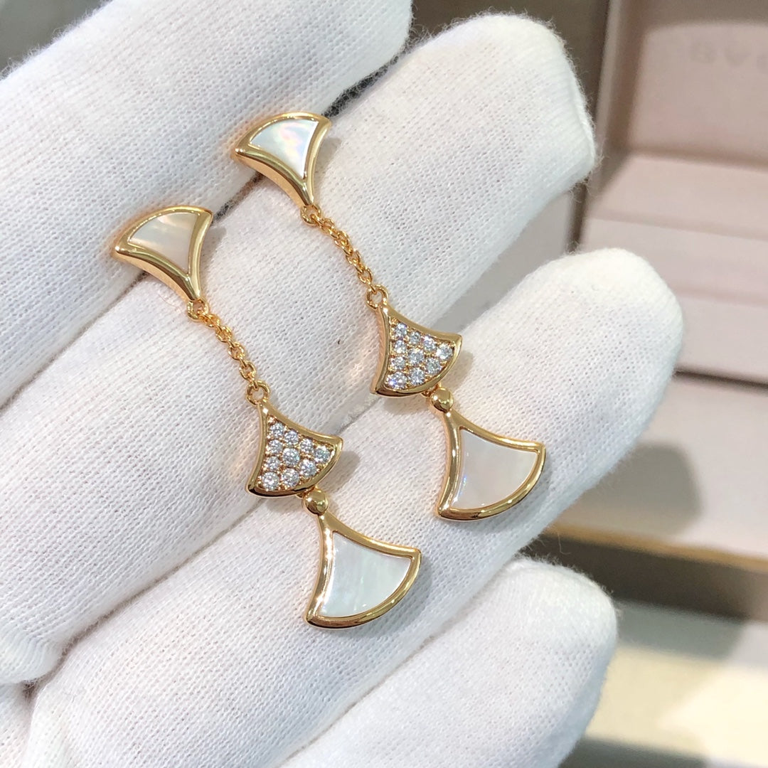[⭐Marins]DREAM EARRINGS 3 MOTIFS DIAMOND MOP PINK GOLD