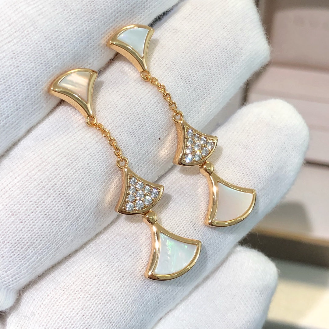 [⭐Marins]DREAM EARRINGS 3 MOTIFS DIAMOND MOP PINK GOLD