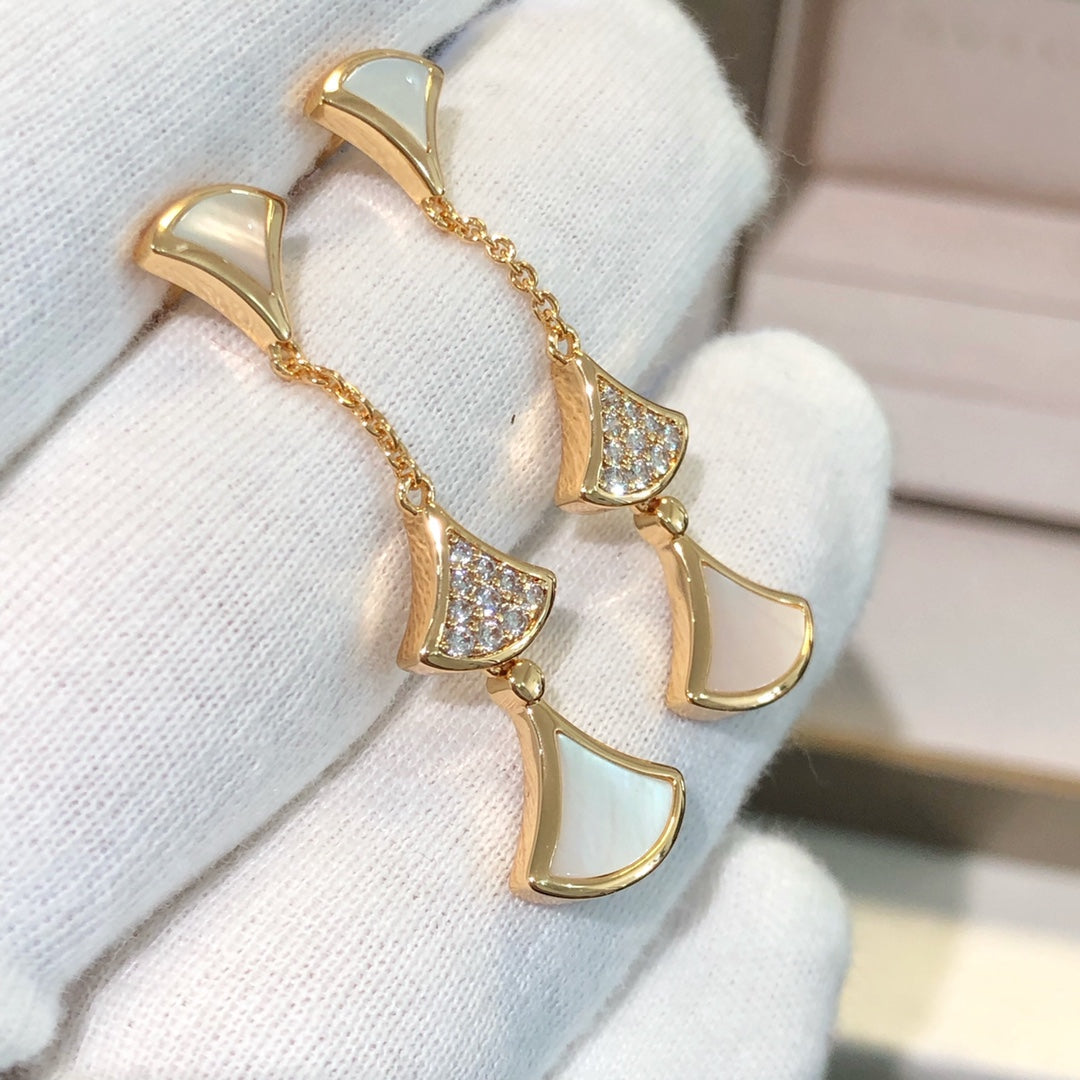 [⭐Marins]DREAM EARRINGS 3 MOTIFS DIAMOND MOP PINK GOLD