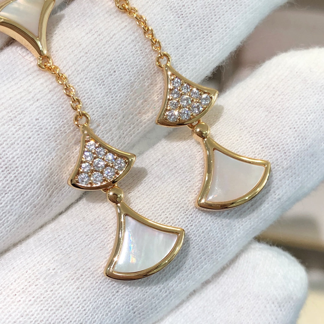 [⭐Marins]DREAM EARRINGS 3 MOTIFS DIAMOND MOP PINK GOLD