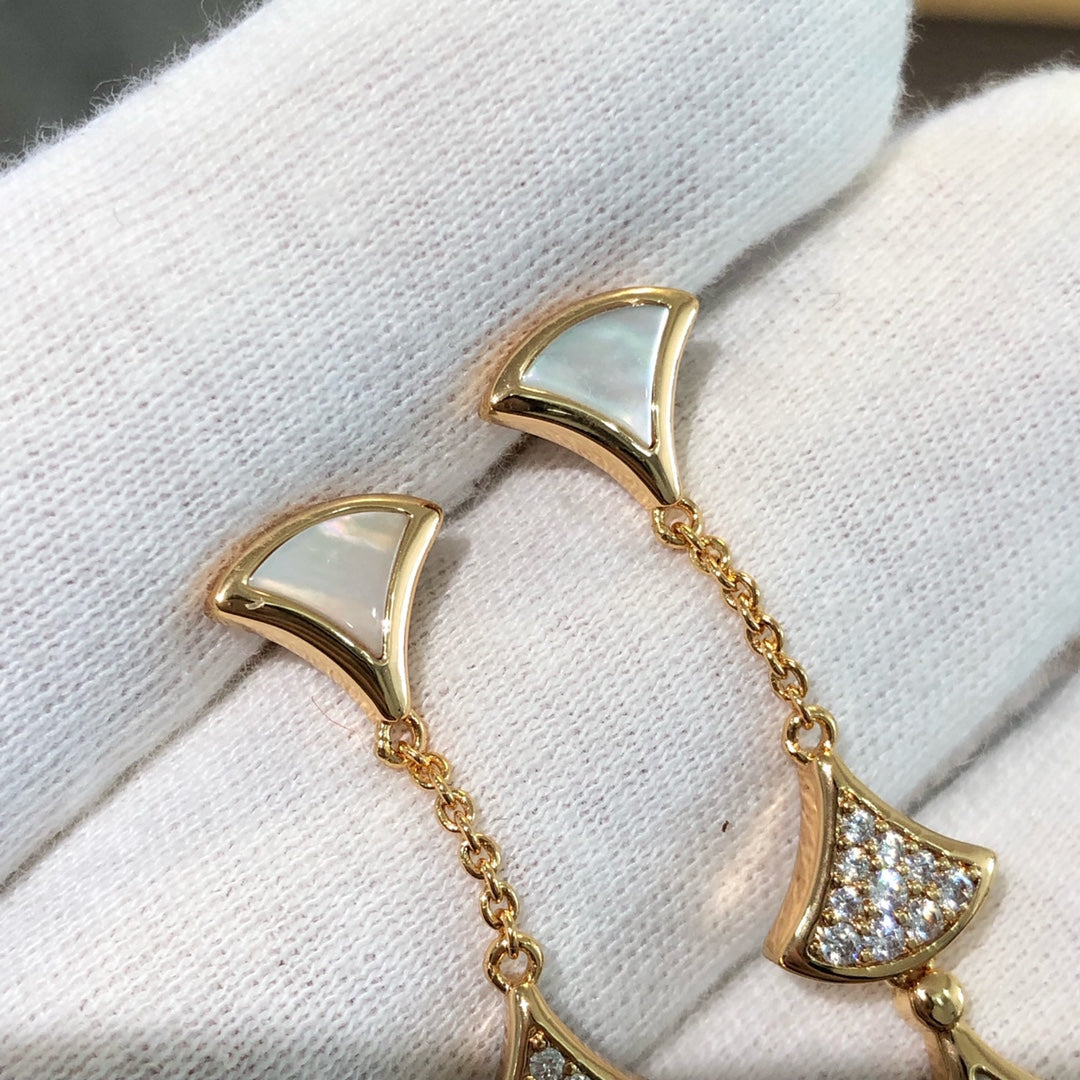 [⭐Marins]DREAM EARRINGS 3 MOTIFS DIAMOND MOP PINK GOLD
