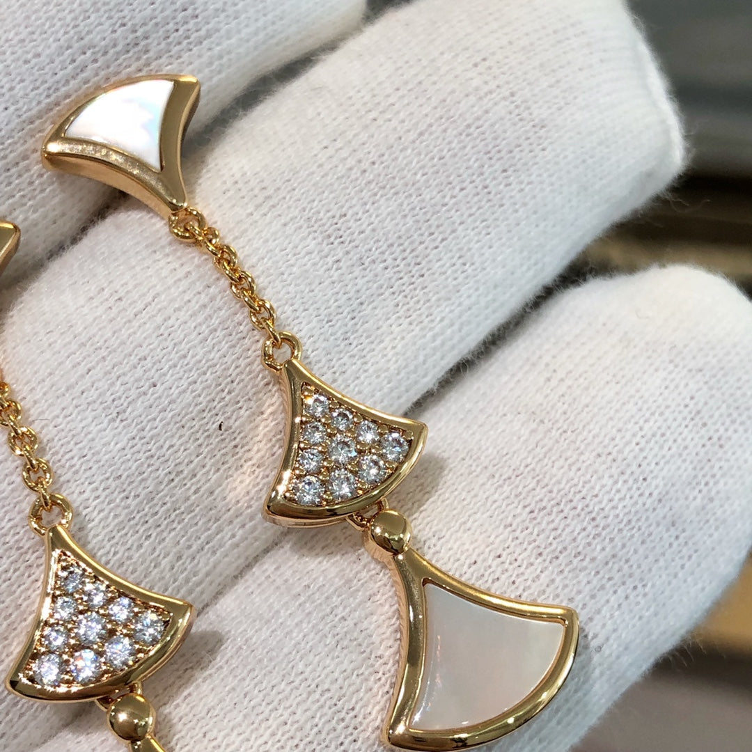 [⭐Marins]DREAM EARRINGS 3 MOTIFS DIAMOND MOP PINK GOLD